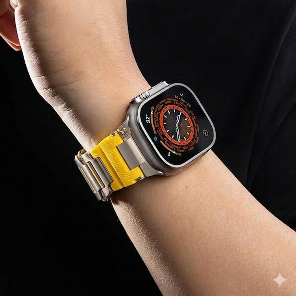 Yellow Luxury Veltrix Silicone Straps By Shopyholy Compatible For Apple Watch