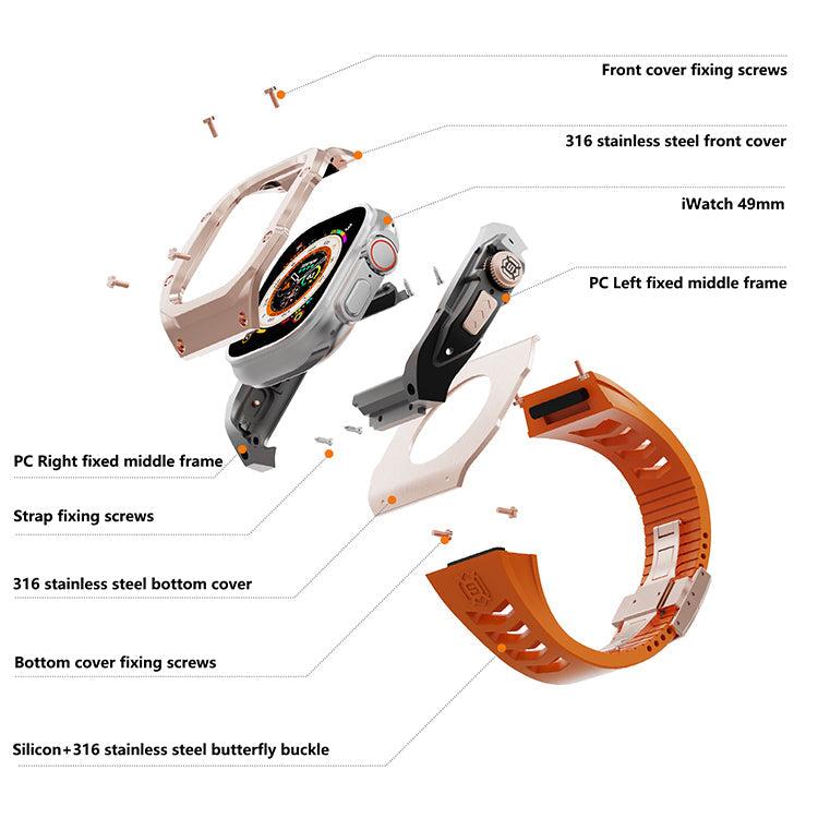 49MM Orange Silver Luxury Concept Art Modification Kit For iWatch Ultra 1/2