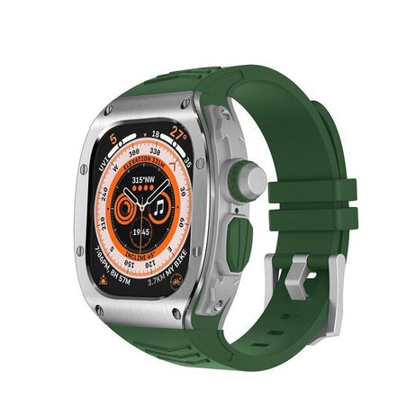 49MM Silver Green Luxury Metal Case With Silicone Straps By Shopyholy Compatible For iWatch Ultra