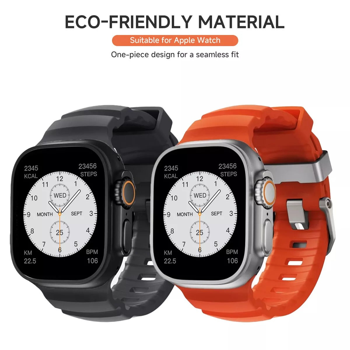 Orange T Premium Rugged Silicone With Metal Buckle By Shopyholy Compatible For Apple Watch