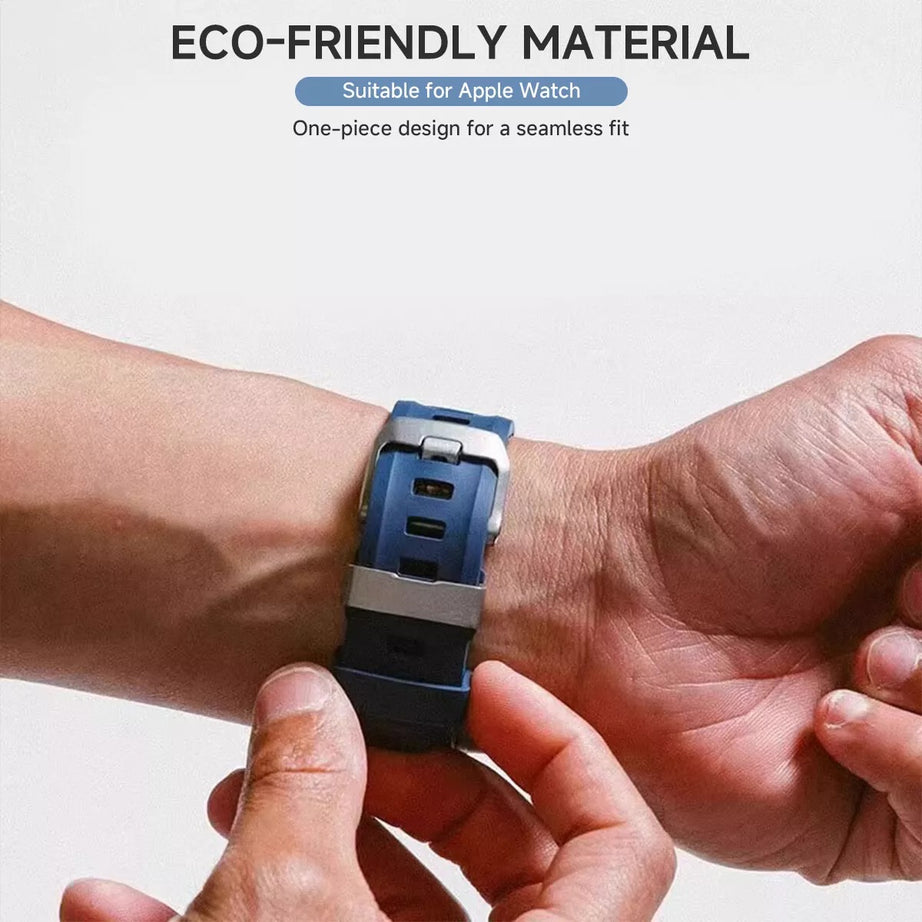 Strom Black Premium Rugged Silicone With Metal Buckle By Shopyholy Compatible For Apple Watch