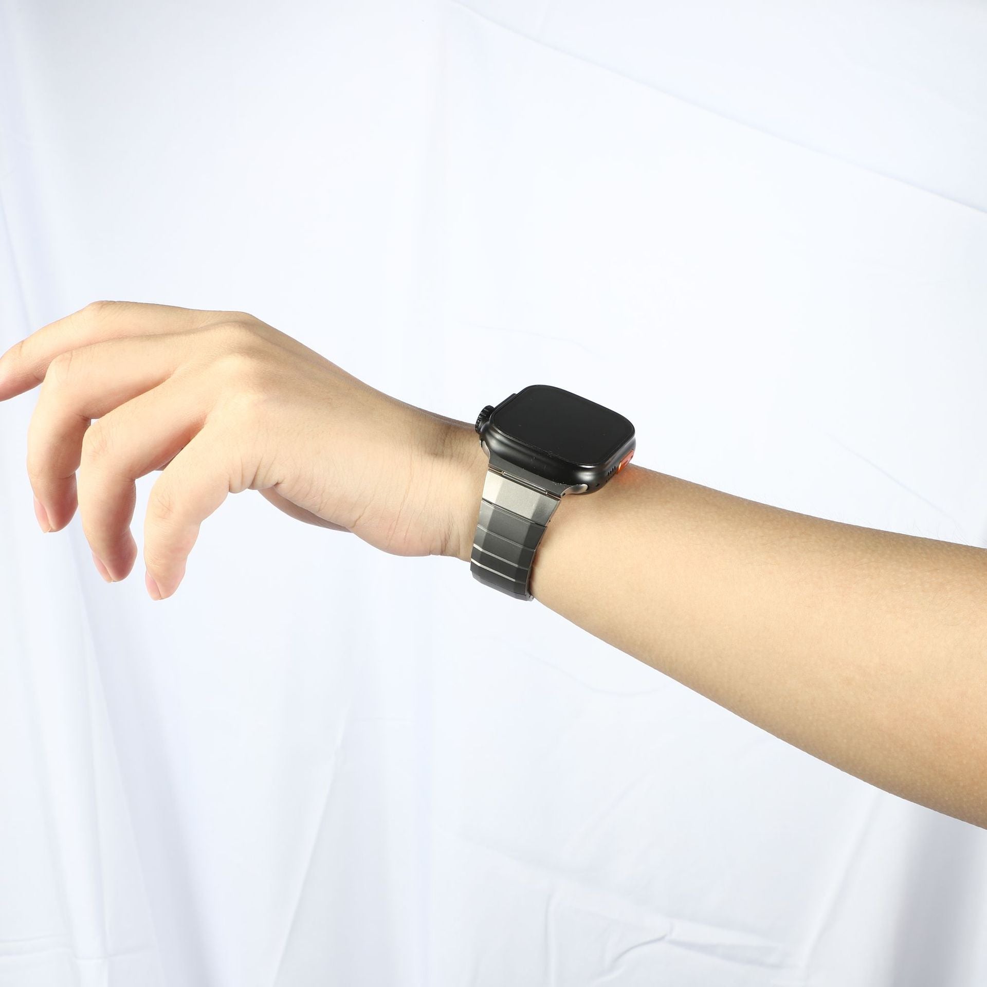 Grey Titanium Luxury Curved Sliding Steel Straps By Shopyholy Compatible For Apple Watch