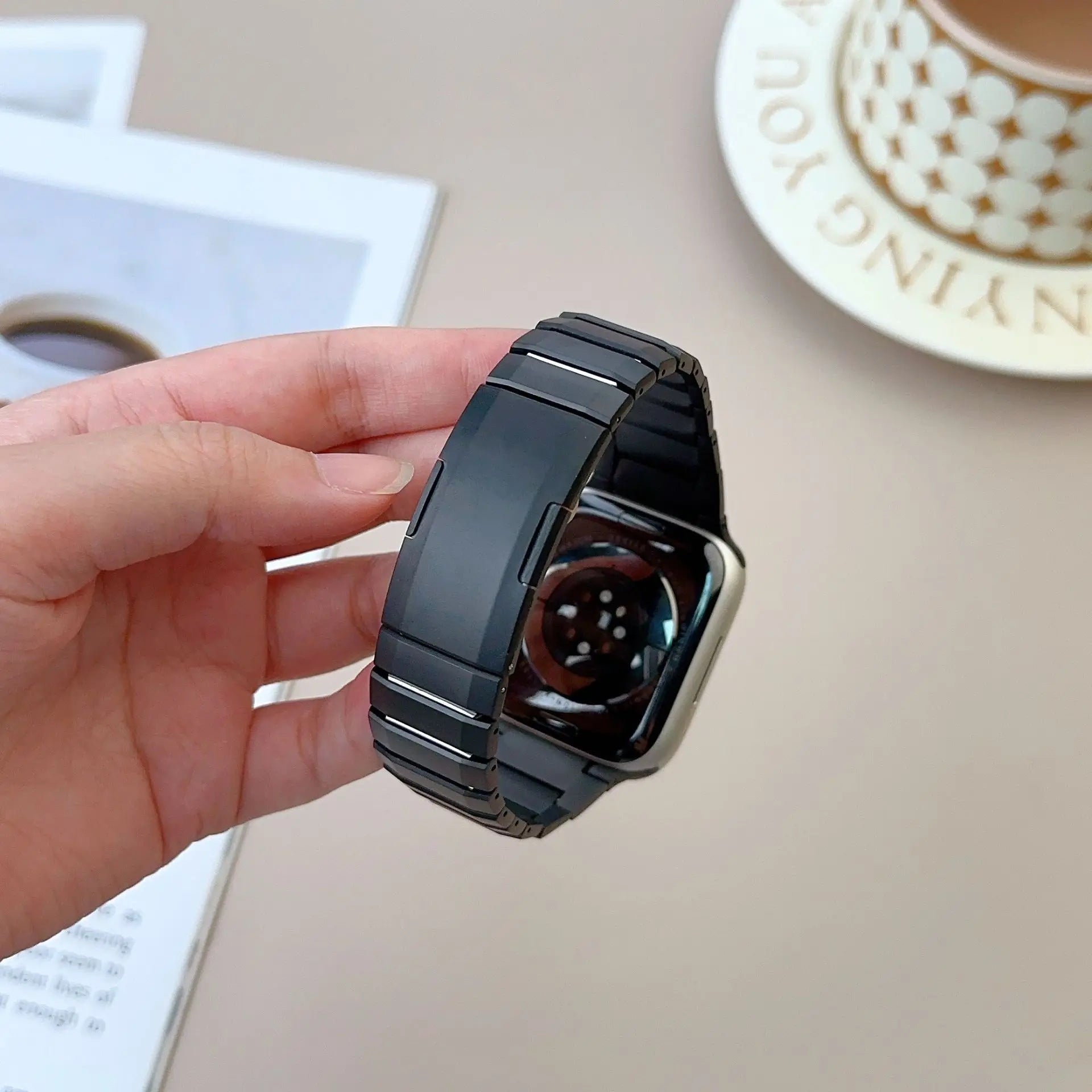 Black Titanium Luxury Curved Sliding Steel Straps By Shopyholy Compatible For Apple Watch