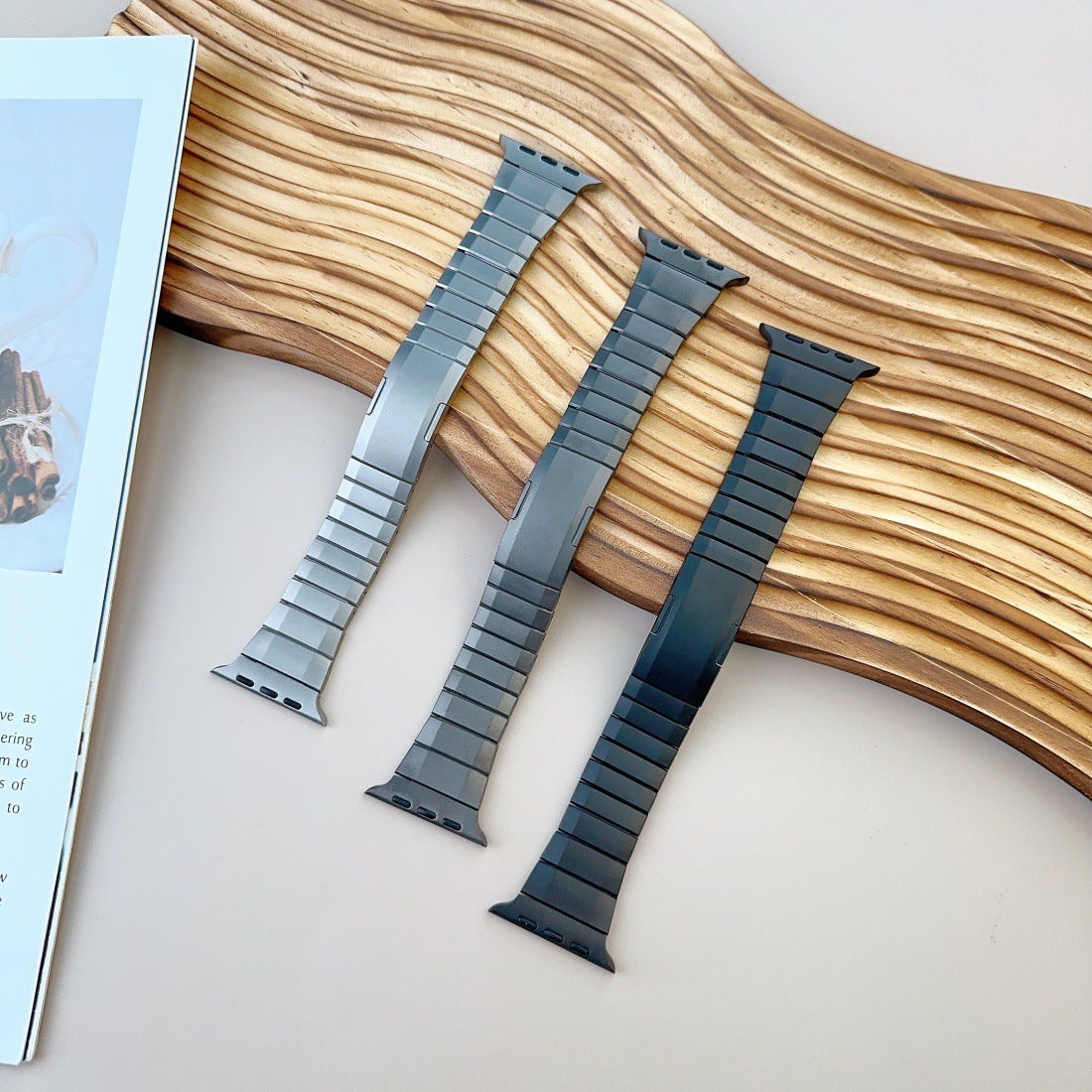 Grey Titanium Luxury Curved Sliding Steel Straps By Shopyholy Compatible For Apple Watch