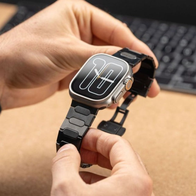 Black Luxury Titanium Straps By Shopyholy Compatible for Apple Watch