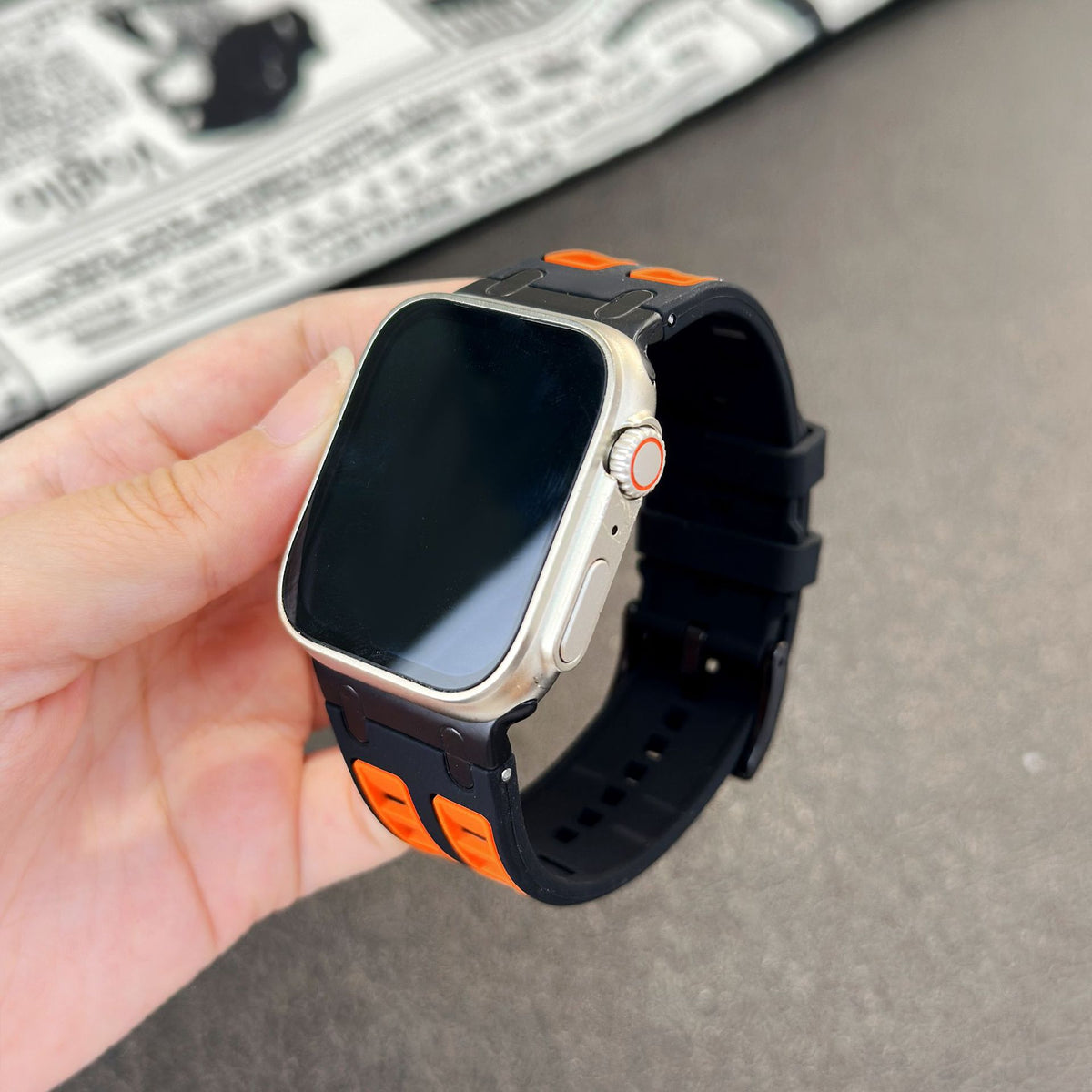 Black Orange Ultra Tough Luxury Silicone Strap for Apple Watch Ultra & Series