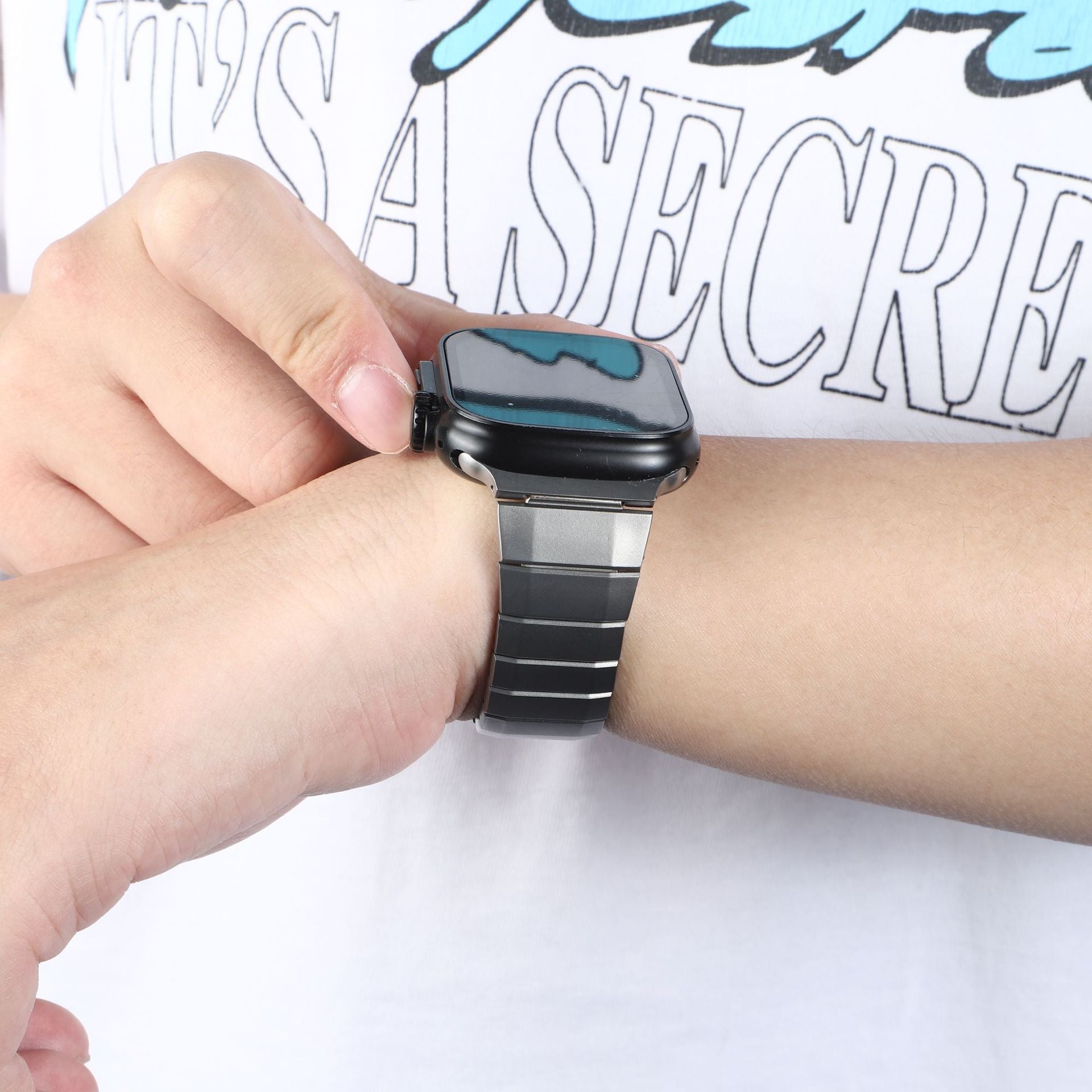 Grey Titanium Luxury Curved Sliding Steel Straps By Shopyholy Compatible For Apple Watch