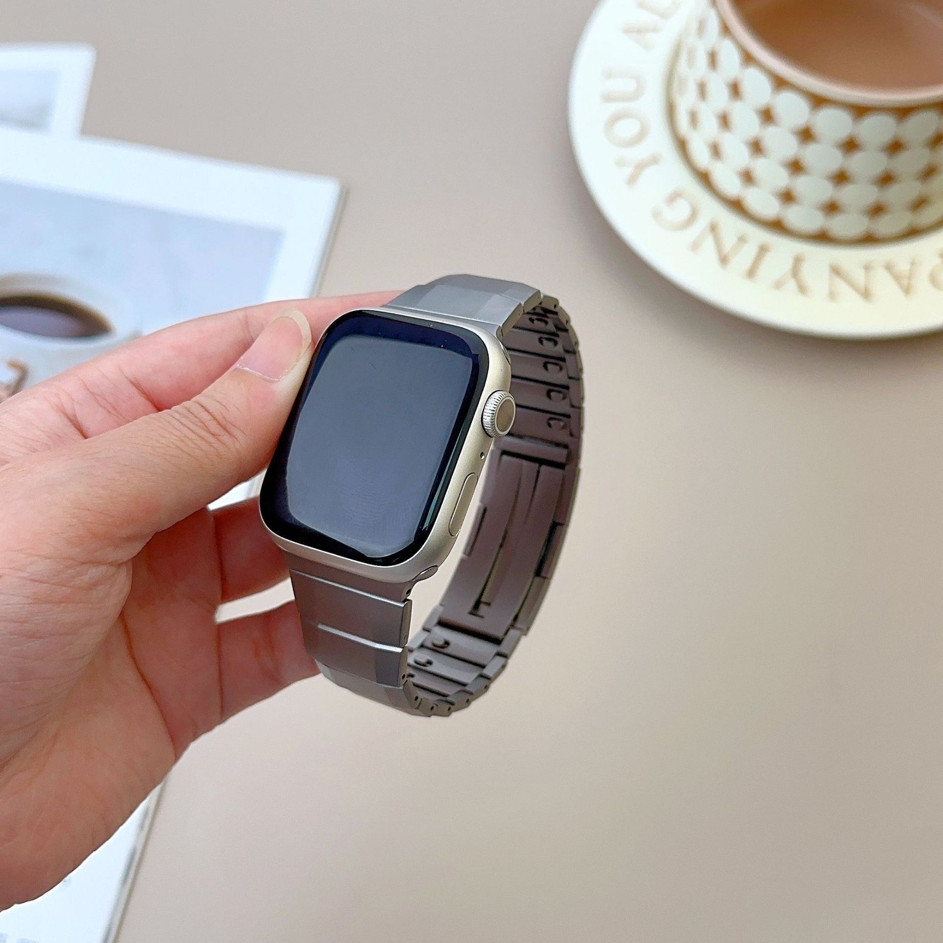 Titanium Luxury Curved Sliding Steel Straps By Shopyholy Compatible For Apple Watch