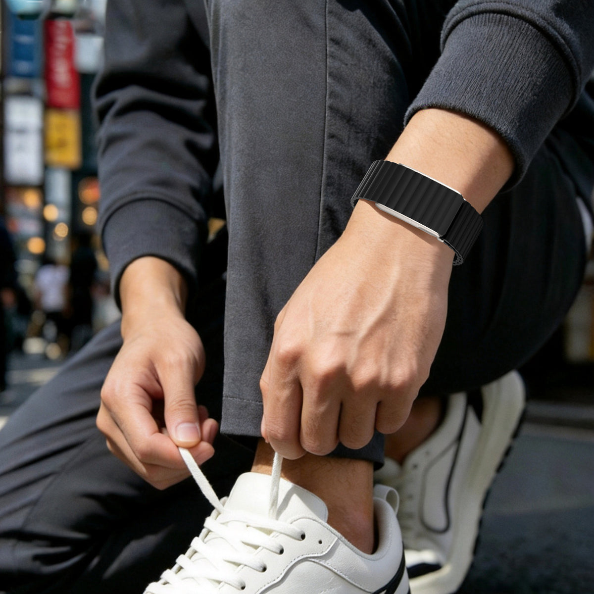 Black Wave Magnetic Silicone Sport Loop for WHOOP 5.0 Mg Life