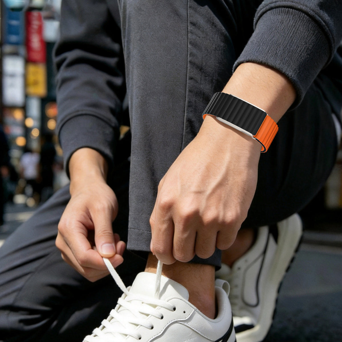Black Orange Wave Magnetic Silicone Sport Loop for WHOOP 5.0 Mg Life