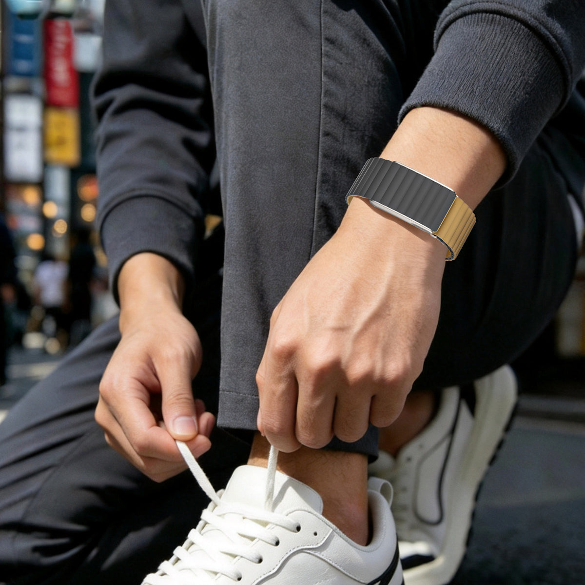 Dark Grey Earthy Yellow Wave Magnetic Silicone Sport Loop for WHOOP 5.0 Mg Life