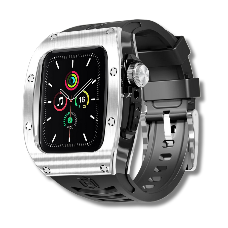 Silver Black Luxury Stainless Steel Case with Silicone Straps For iWatch