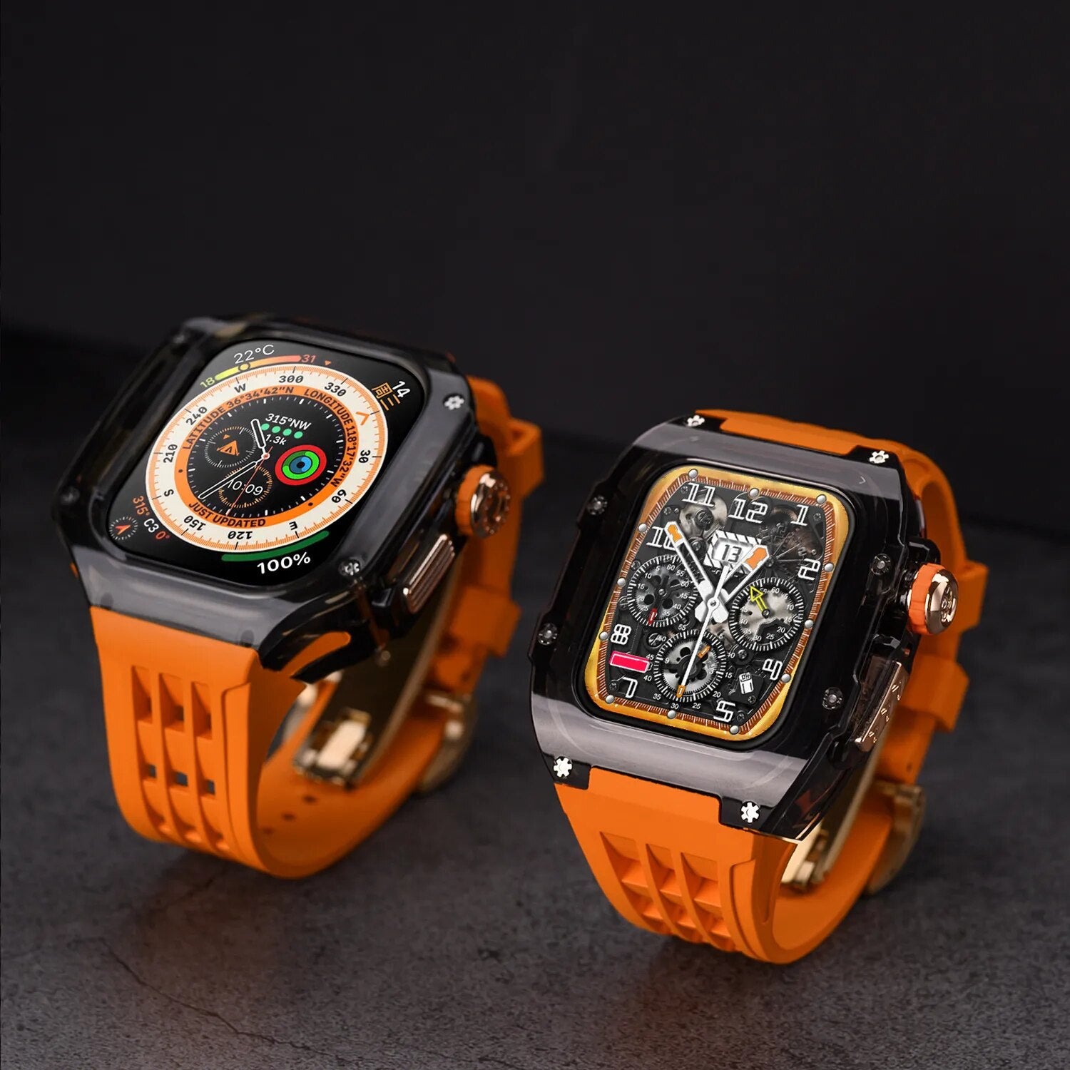 49MM Orange Black Luxury Glacier Case With Transparent Straps For iWatch Ultra