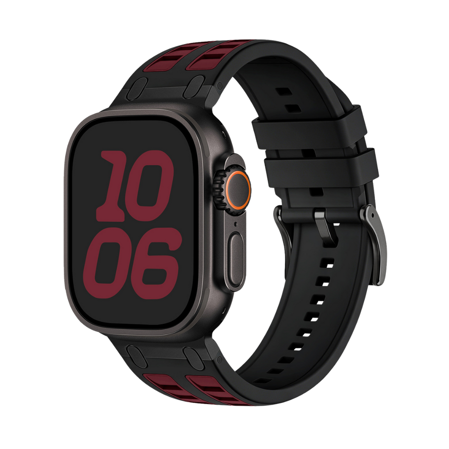 Black Maroon Ultra Tough Luxury Silicone Strap for Apple Watch Ultra & Series