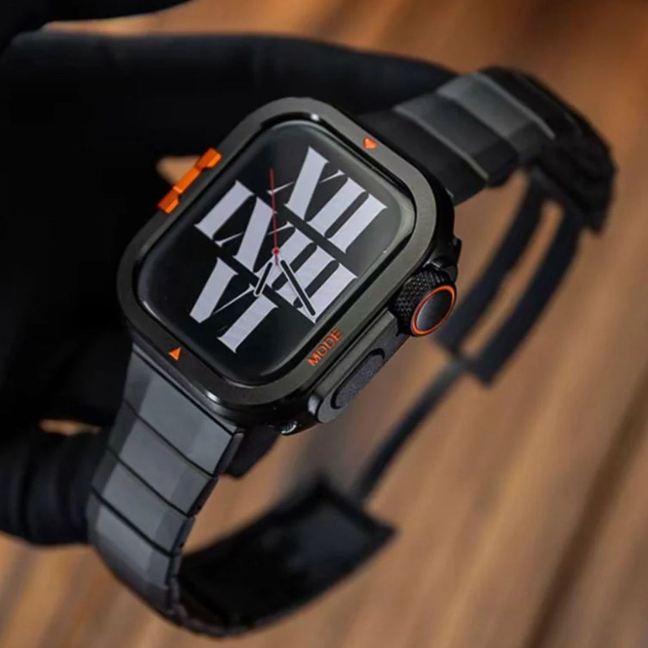 Black Titanium Luxury Curved Sliding Steel Straps By Shopyholy Compatible For Apple Watch