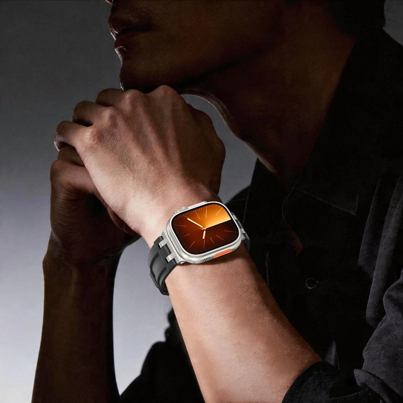 Black Luxury AP FKM Rubber Woven Bands By Shopyholy Compatible For Apple Watch