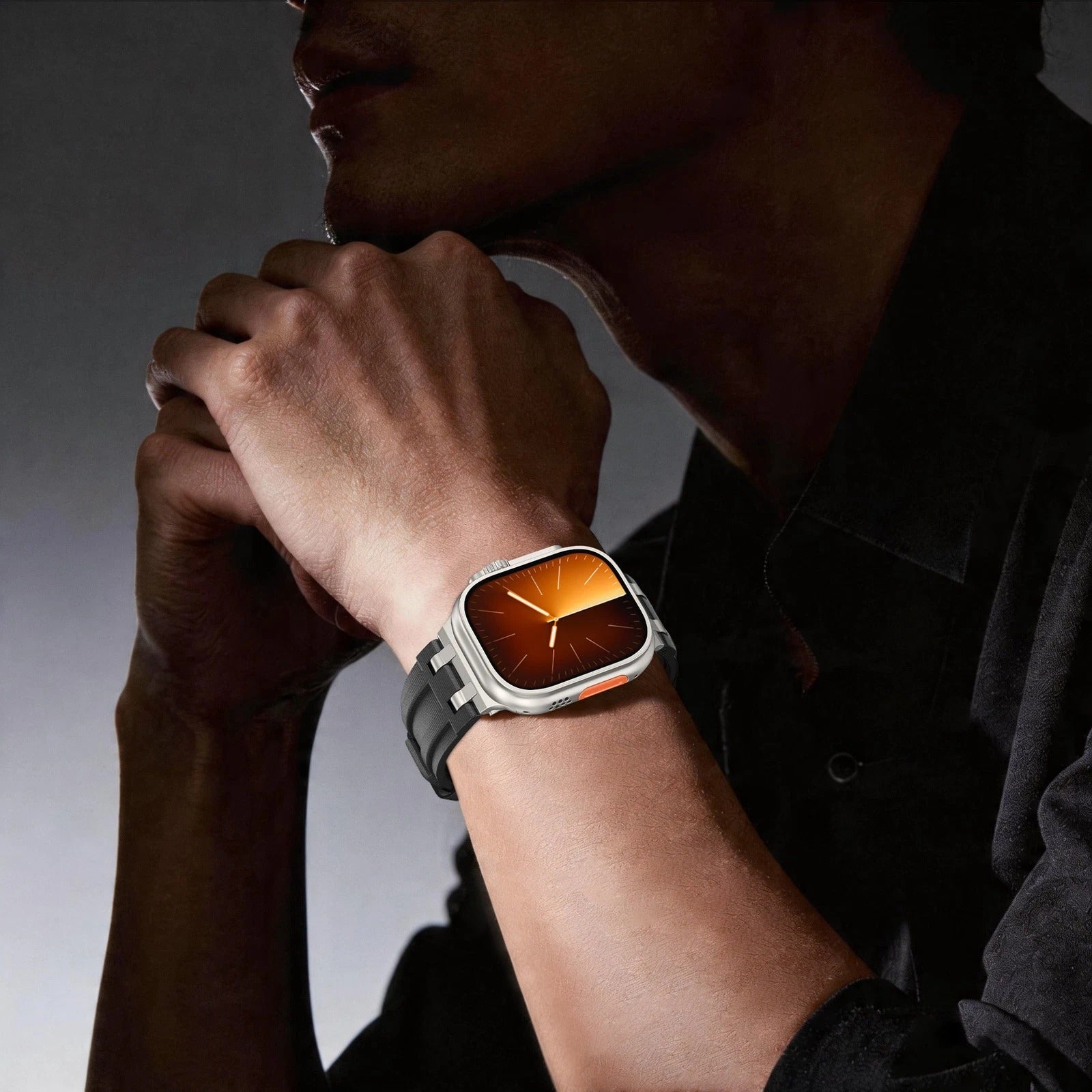 Black Luxury AP FKM Rubber Woven Bands By Shopyholy Compatible For Apple Watch