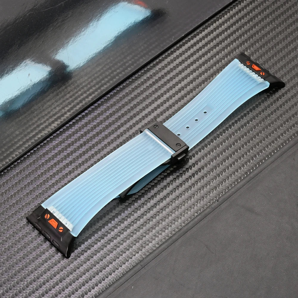 Blue Transparent B Luxury Hublot Style Band By Shopyholy Compatible For Apple Watch