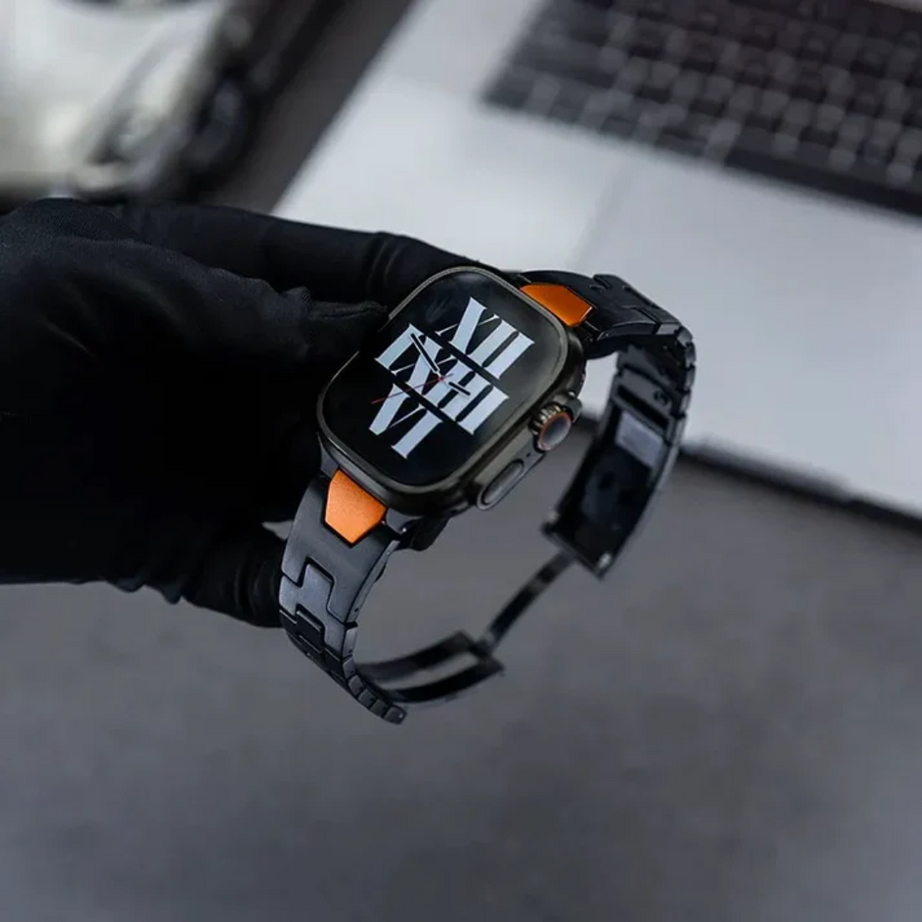 Black Orange Luxury Quilk Release Band By Shopyholy Compatible For Appe Watch