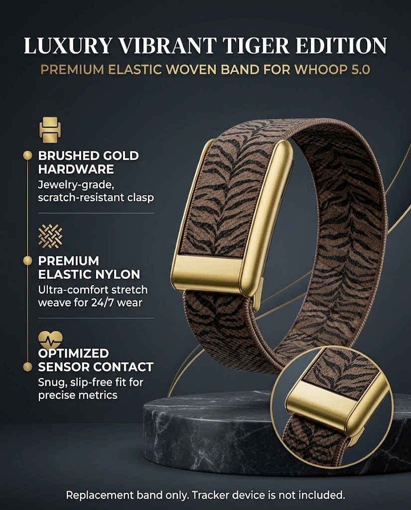 Vibrant Tiger Edition Premium Elastic Woven Band With Gold Clasp for WHOOP 5.0