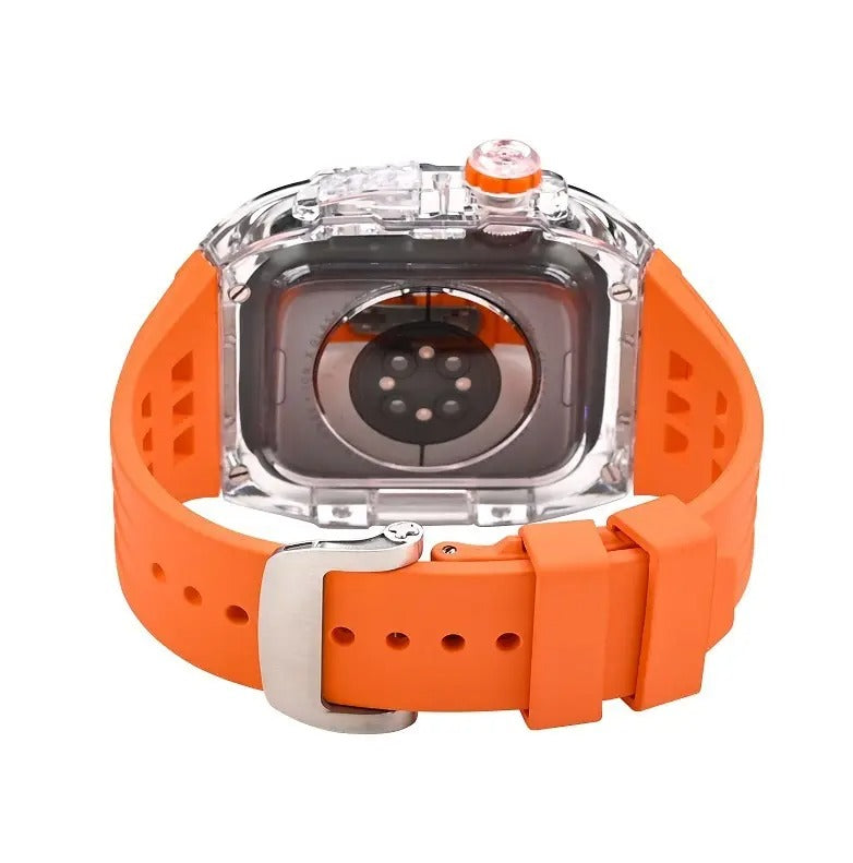 Luxury Modification Kit Transparent Case + Rubber Silicone Straps For Smart Watch (44MM 45MM)