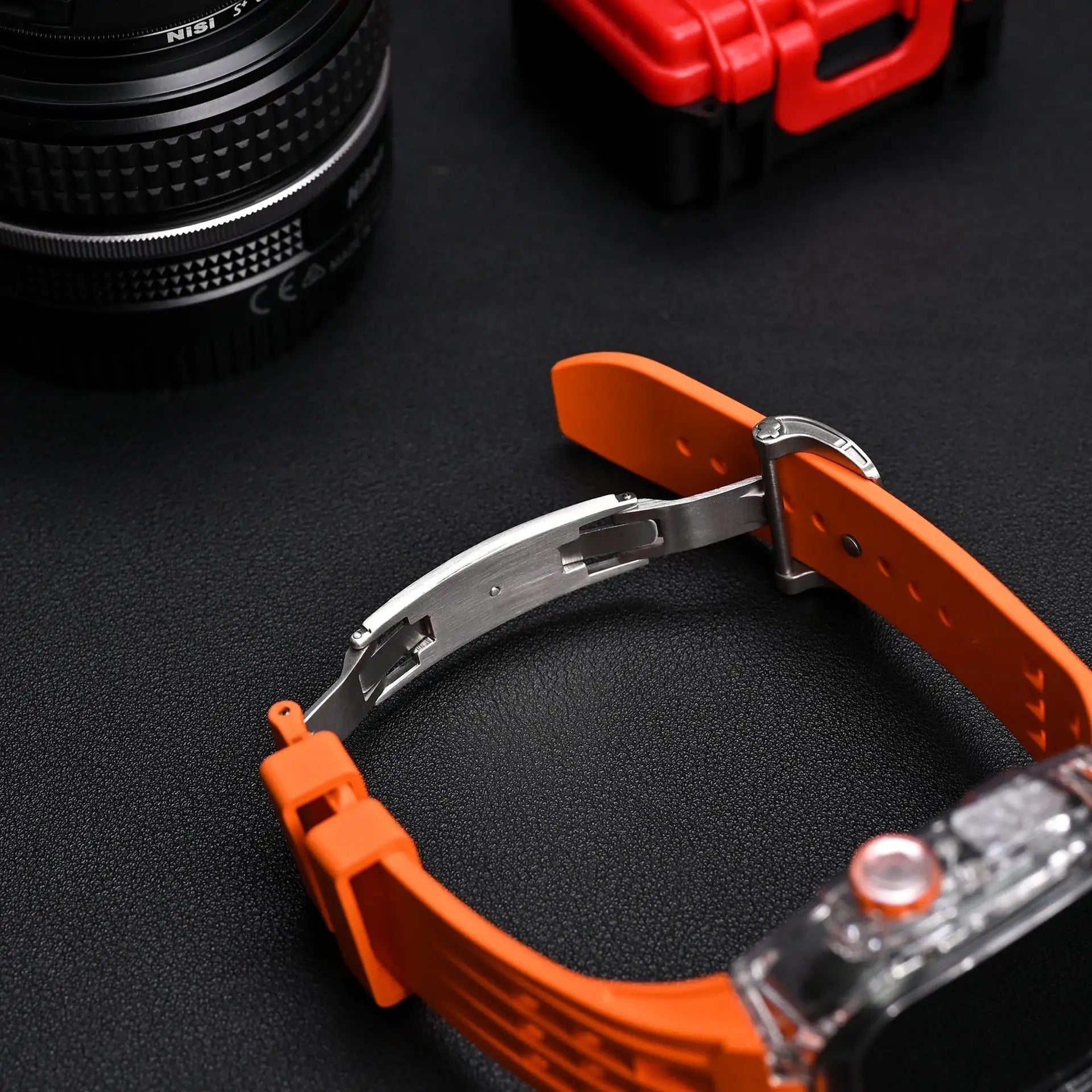 Black Luxury Richard Transparent Case with Correa Silicone Straps For iWatch