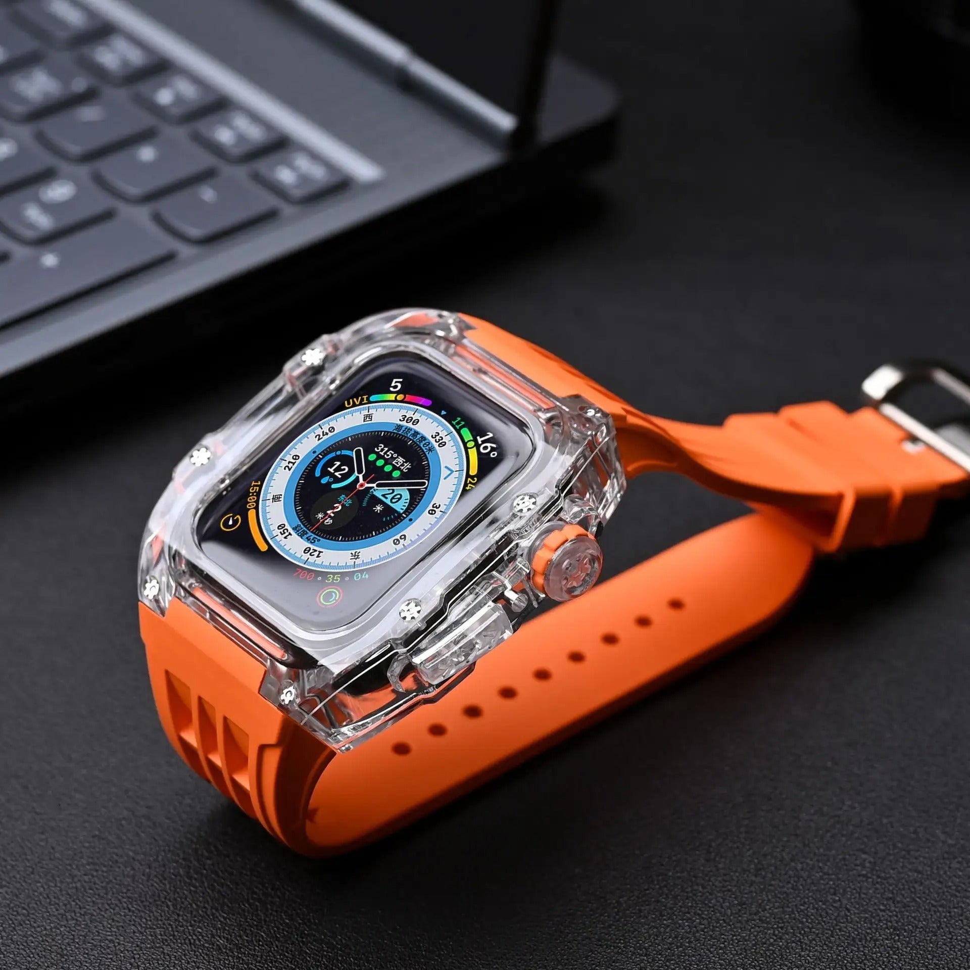 Luxury Modification Kit Transparent Case + Rubber Silicone Straps For Smart Watch (44MM 45MM)