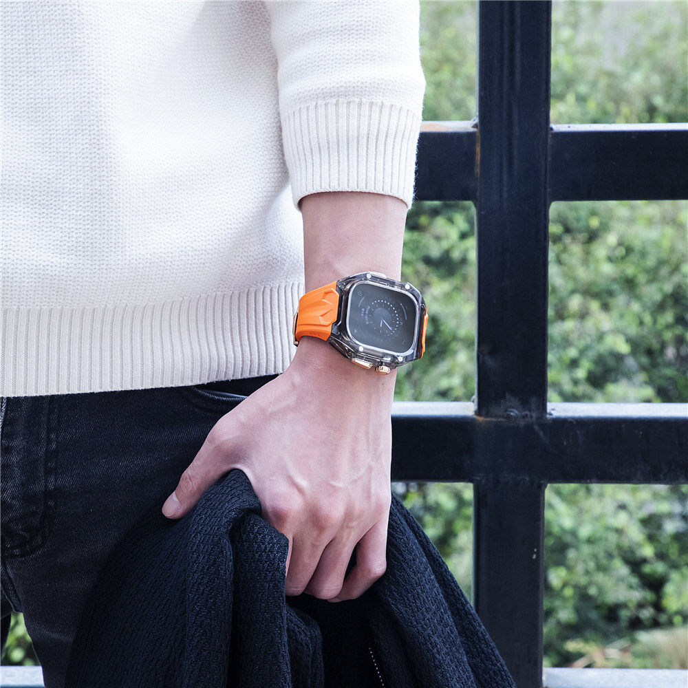 49MM Orange Black Luxury Transparent Case by Shopyholy Compatible for Apple Watch Ultra