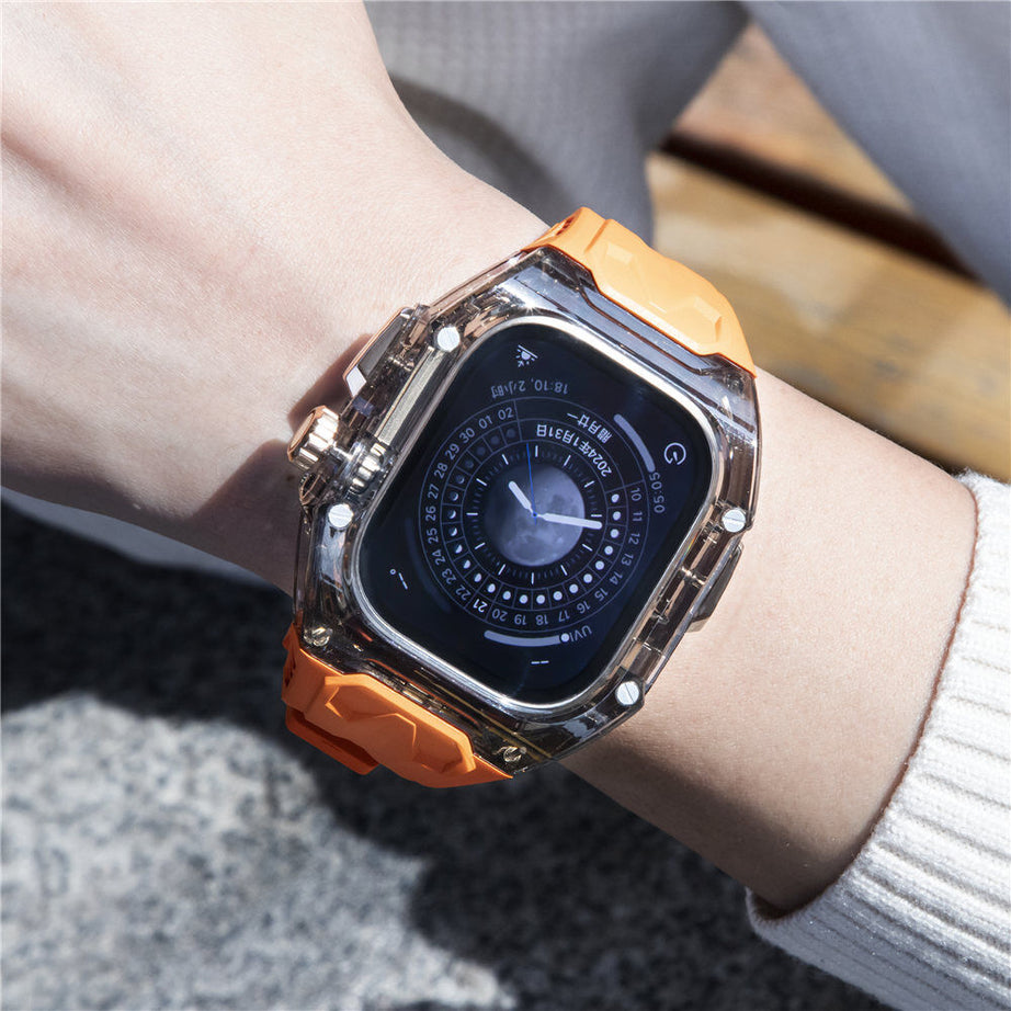 49MM Orange Black Luxury Transparent Case by Shopyholy Compatible for Apple Watch Ultra