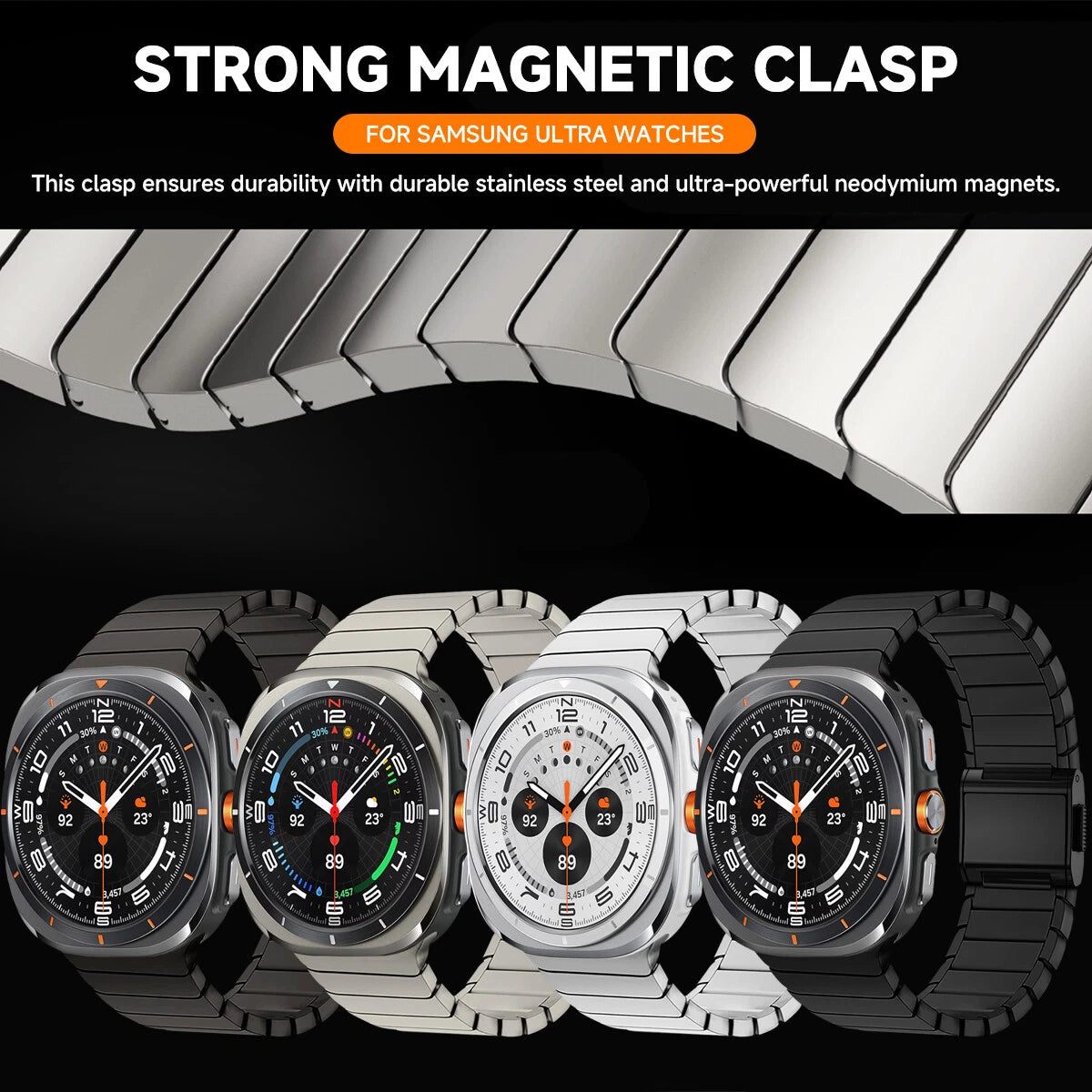 Black Luxury Magnetic Stainless Steel Band for Samsung Galaxy Watch Ultra 47mm