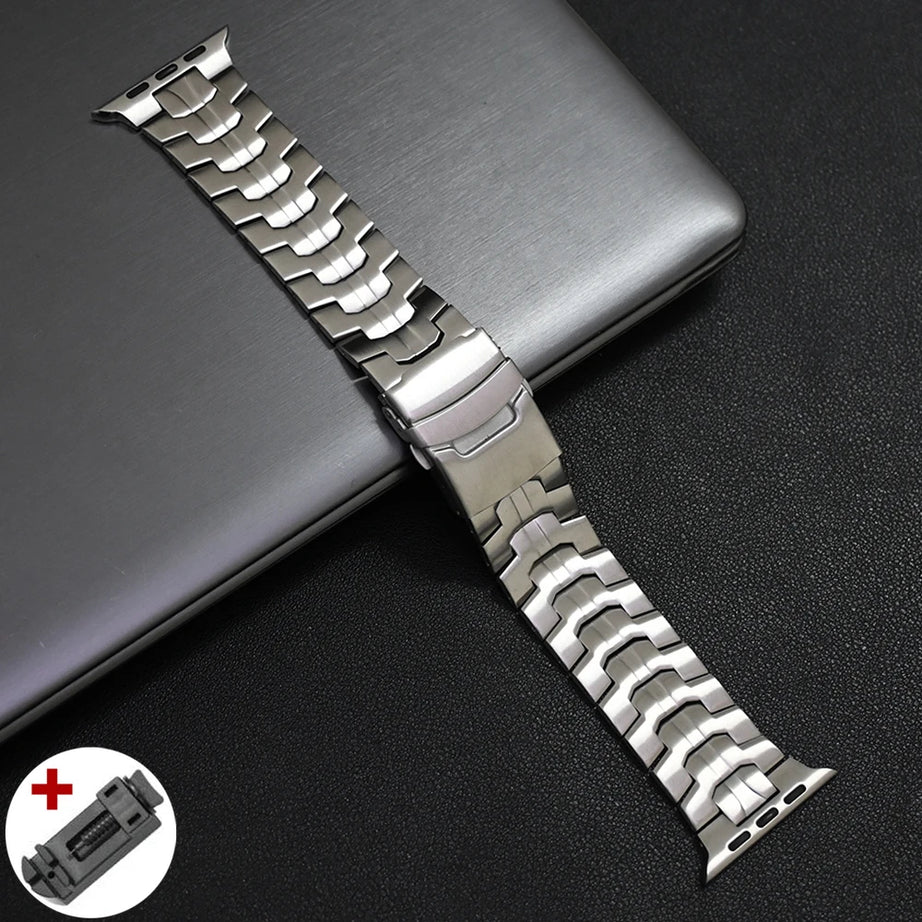 Silver Luxury Wingtip Titanium Metal Straps By Shopyholy Compatible For iWatch