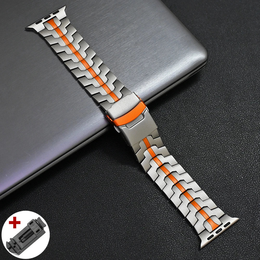 Titanium Orange Luxury Wingtip Titanium Metal Straps By Shopyholy Compatible For iWatch