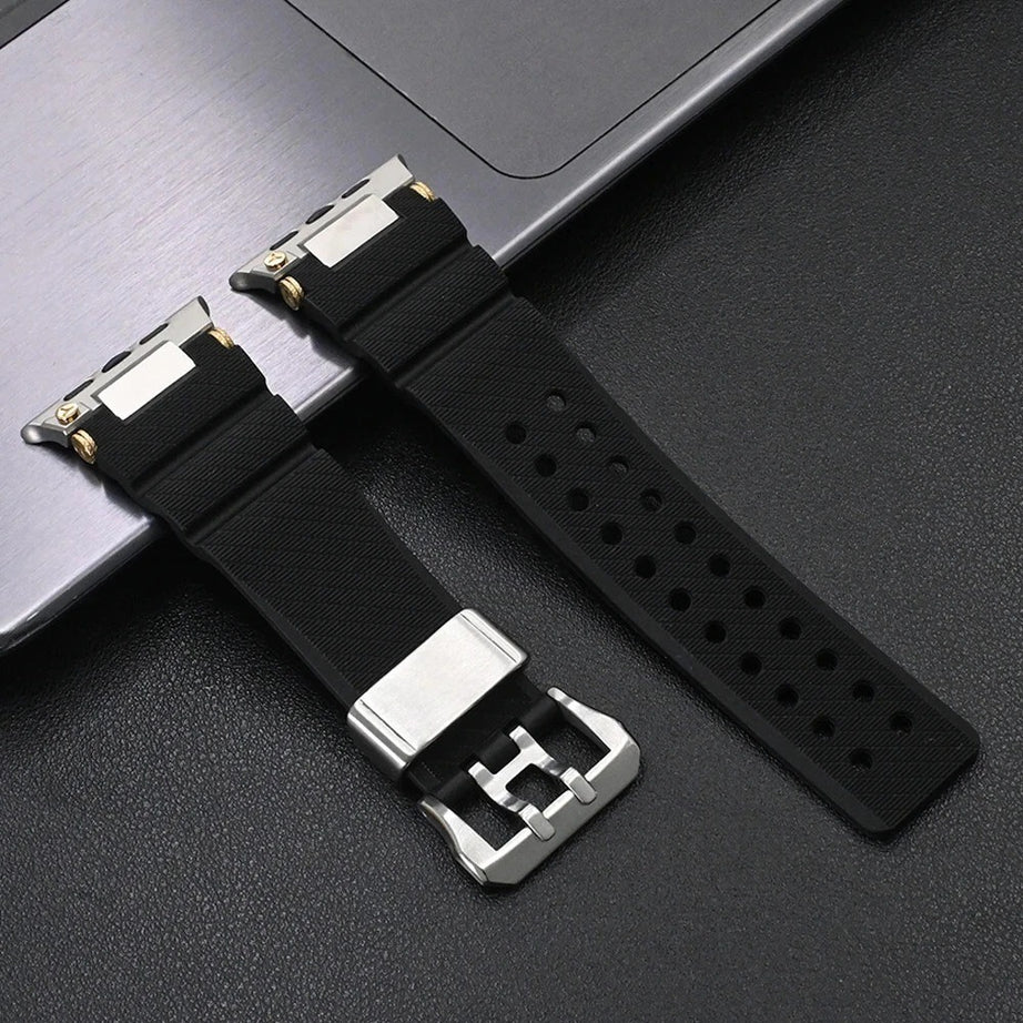 Black Luxury Veltrix Silicone Straps By Shopyholy Compatible For Apple Watch