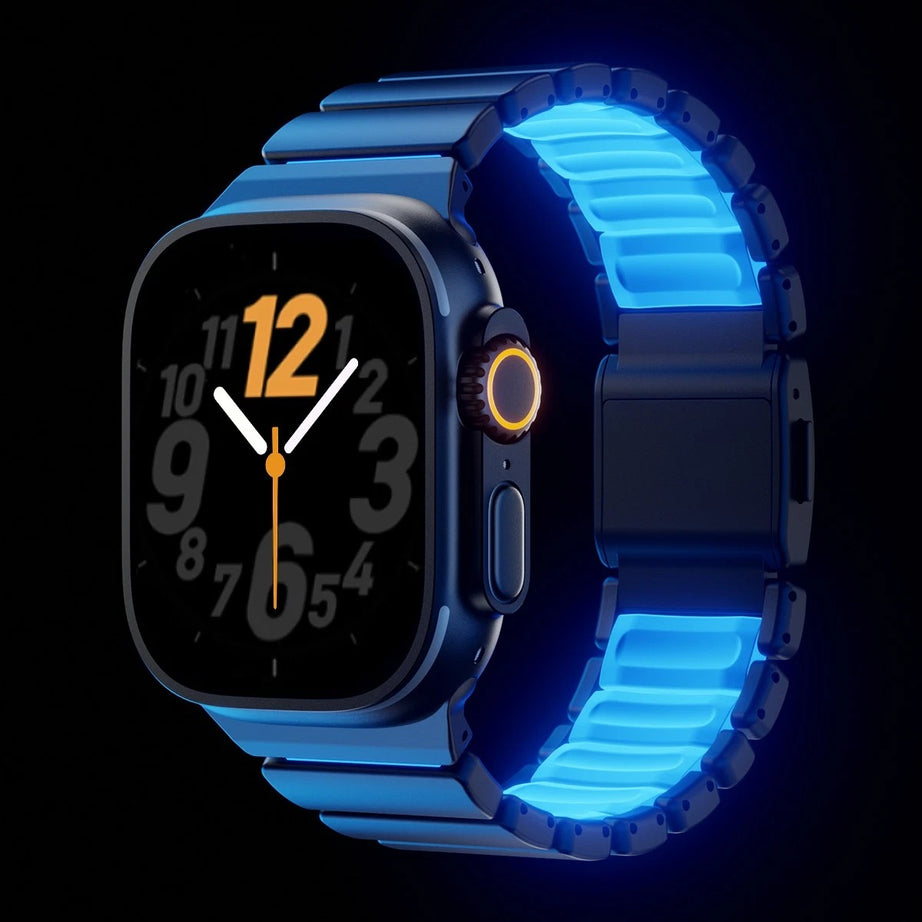 Black Noctilucent Luxury Titanium Dual Layer Silicone Magnetic Link Bands By Shopyholy Compatible For Apple Watch