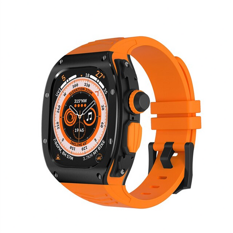 49MM Black Orange Luxury Metal Case With Silicone Straps By Shopyholy Compatible For iWatch Ultra