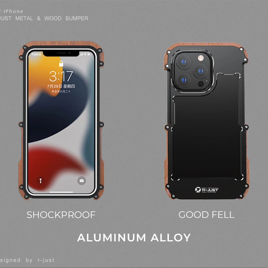 Premium Shockproof Armor Iron Wood Metal Case By Shopyholy Compatible For iPhone