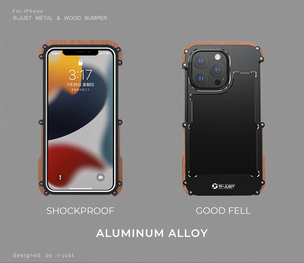 Premium Shockproof Armor Iron Wood Metal Case By Shopyholy Compatible For iPhone