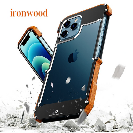 Premium Shockproof Armor Iron Wood Metal Case By Shopyholy Compatible For iPhone