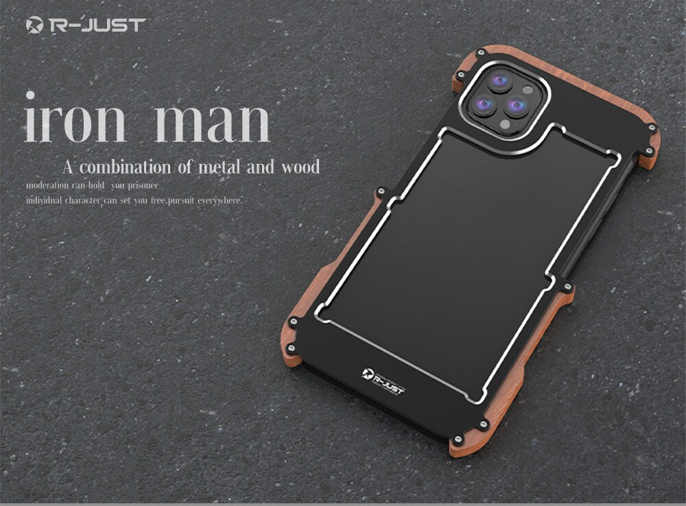 Premium Shockproof Armor Iron Wood Metal Case By Shopyholy Compatible For iPhone