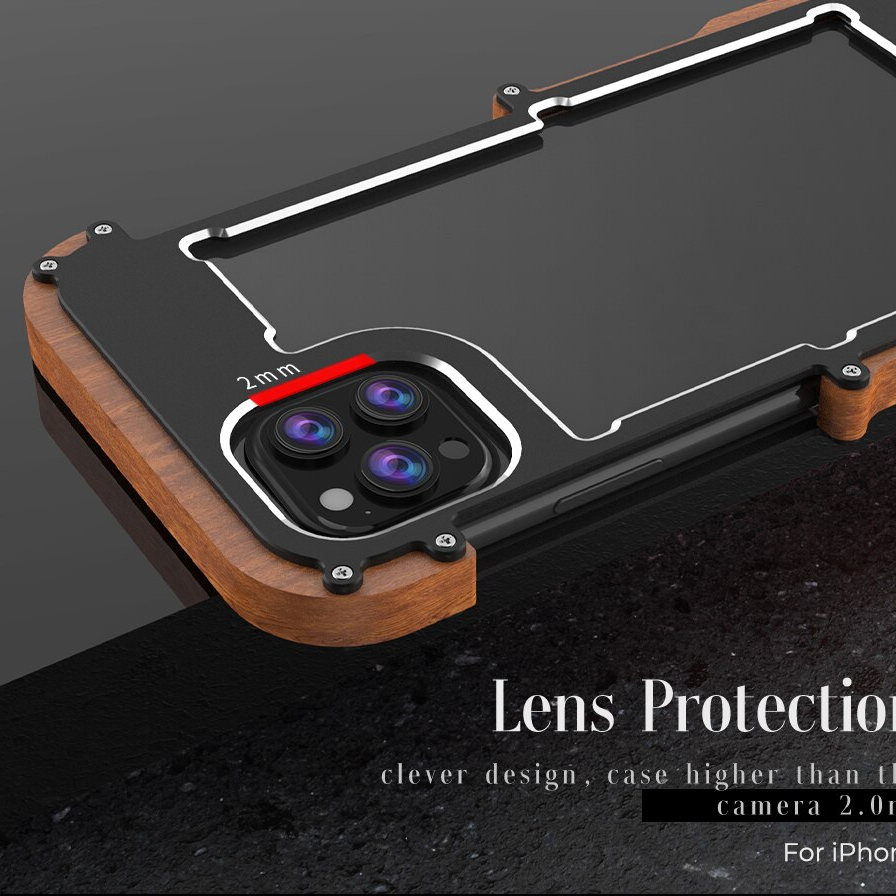 Premium Shockproof Armor Iron Wood Metal Case By Shopyholy Compatible For iPhone