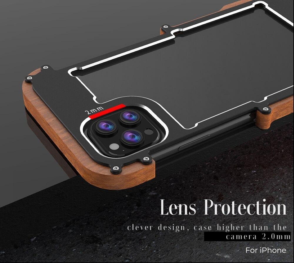 Premium Shockproof Armor Iron Wood Metal Case By Shopyholy Compatible For iPhone