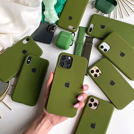 olive green liquid silicone premium back cover for iphone