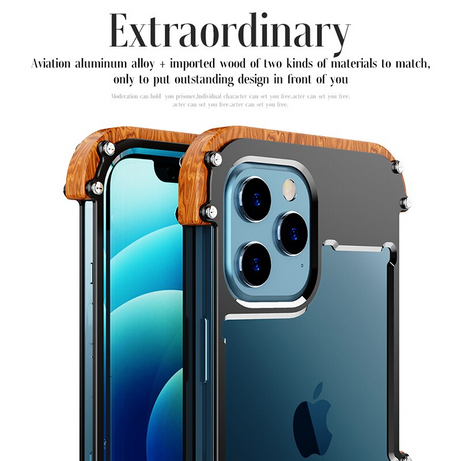Premium Shockproof Armor Iron Wood Metal Case By Shopyholy Compatible For iPhone