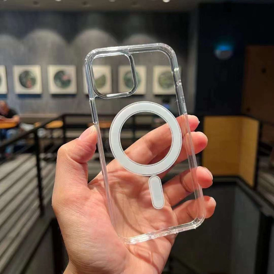 premium transparent ultra hybrid mag safe compatible tpu & pc back case for iphone (air cushion technology, white)