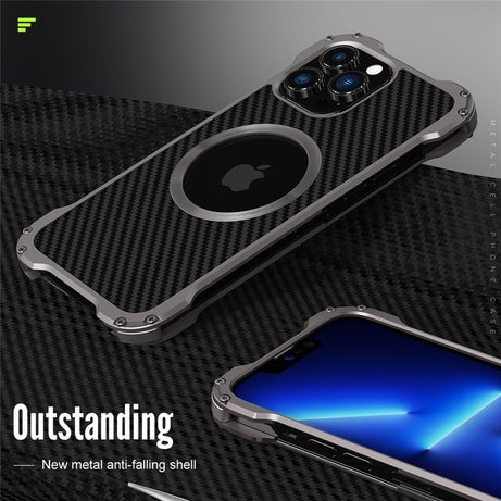 Carbon Fiber Lens Protection Metal Bumpers Case By Shopyholy Compatible For iPhone